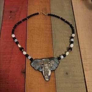 Lee Sands Elephant Inlay Pendant Necklace